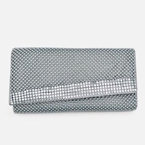 Vintage Clutch Evening Bag Silver Metal Mesh Purse‎ Aluminum Chain Mail Flap